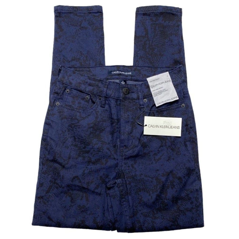 Calvin Klein Ankle Skinny‎ Jeans Women's 24 XS Blue Black Python Snake Print NEW